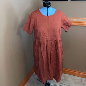 linenfox short sleeve dress with pockets! Rust burnt orange color sz large / xl